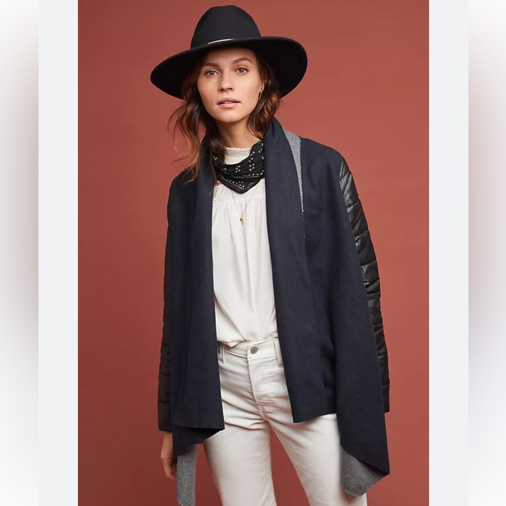 By Anthropologie ett:twa Open Front Asymmetrical Cardigan Jacket Wool Blend